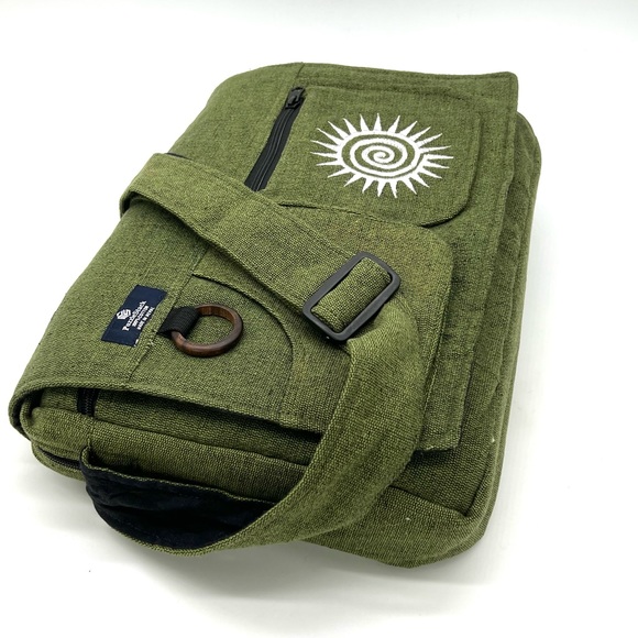 Multi pocket Cotton Embroidered Laptop Messenger Bag - Picture 4 of 15